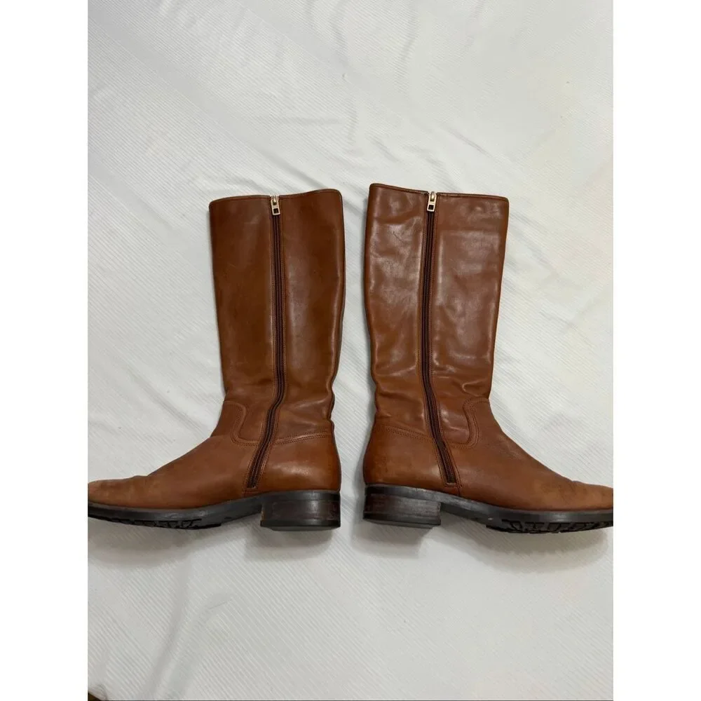 Coach Easton Women’s Tall Tan Leather Buckle Zip Riding Boots Size 8.5 8 1/2 B